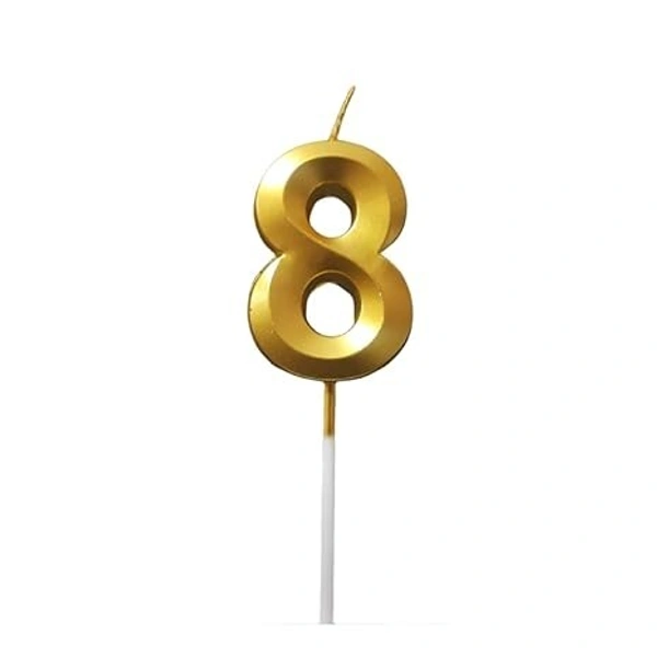 The Baking Curv Golden Number 8 Candle | Metallic Gold Cake Topper for Birthday, Party Decoration, Kids & Adults Celebration | Number Candle | Birthday Candle