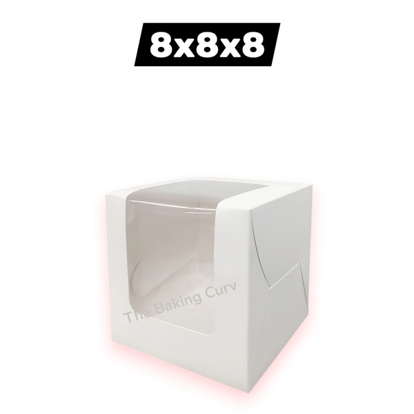 The Baking Curv Tall Cake Box 8x8x8 Inches with L-Shape Window – Elegant Window Box for Small Tier & Fondant Cakes