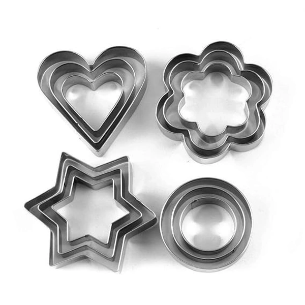 The Baking Curv 12 Pcs Stainless Steel Cookie Cutter Set – Assorted Shapes for Baking & Fondant Decoration