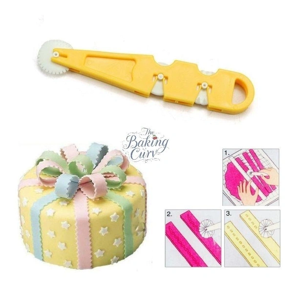 The Baking Curv Fondant Cutter & Embosser 3-Wheel Tool – Adjustable Decorating Tool for Borders, Patterns & Edges