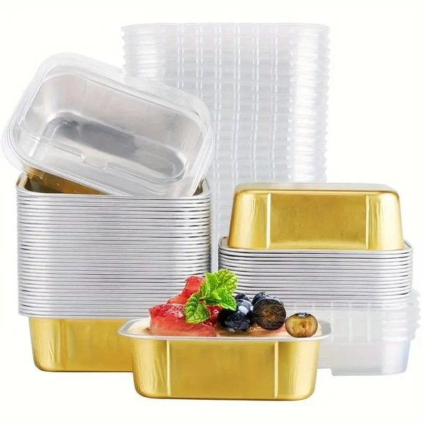  Rectangular 2x3" Foil Bake and Serve Containers with Lids for Cupcakes
