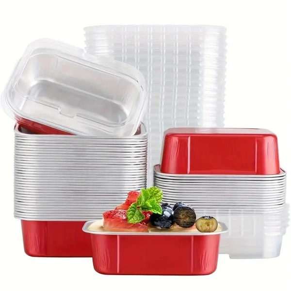  Rectangular 2x3" Foil Bake and Serve Containers with Lids for Cupcakes