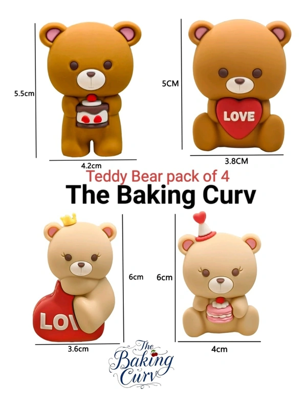 The Baking Curv Pack of 4 Teddy Bears – Ideal for Gifting, Return Gifts & Baby Showers