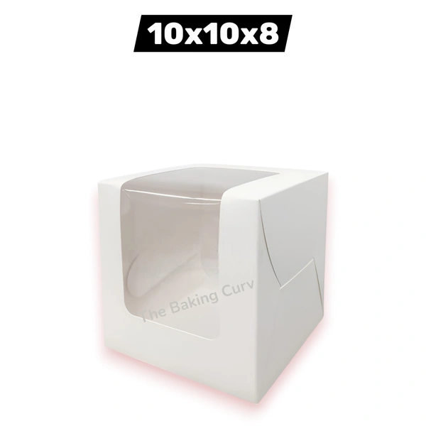 The Baking Curv Tall Cake Box 10x10x8 Inches with L-Shape Window – Elegant Window Box for Small Tier & Fondant Cakes