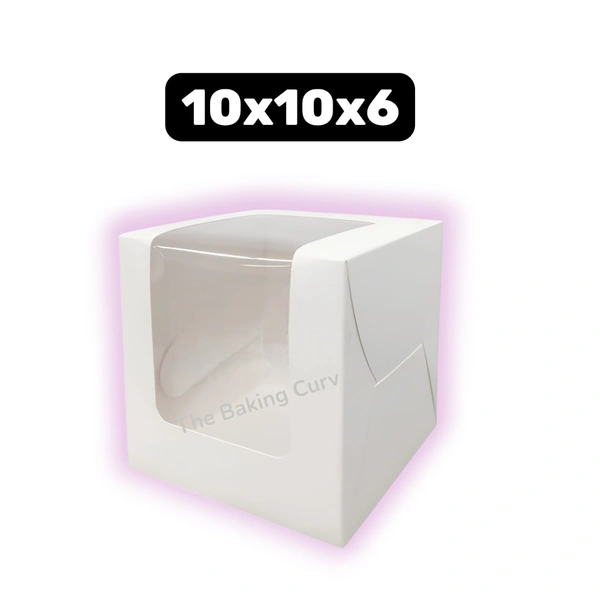 The Baking Curv Tall Cake Box 10x10x6 Inches with L-Shape Window – Elegant Window Box for Small Tier & Fondant Cakes