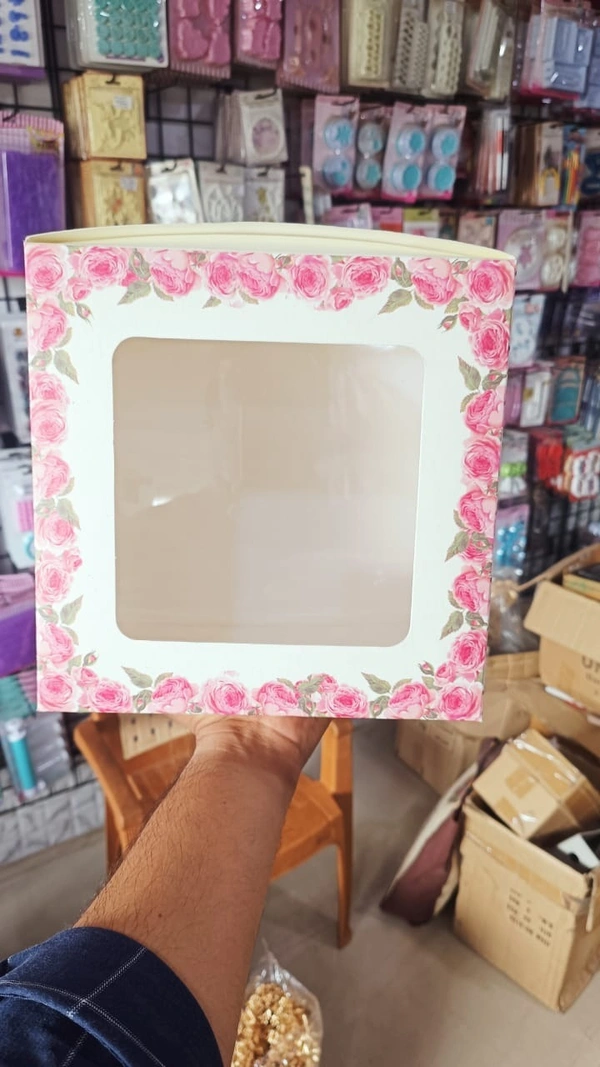 The Baking Curv Floral Tall Cake Box with 2-Side Window – 10x10x7 Inch Elegant Printed Box for Designer Cakes