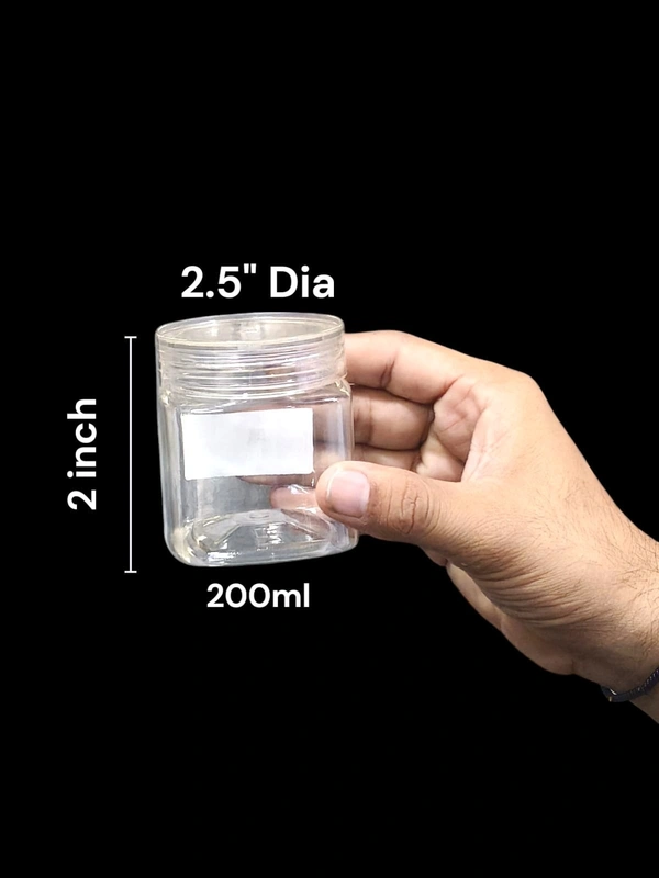 The Baking Curv Transparent Square Pet Jar 2.5" Dia 2 inch height (200ml)