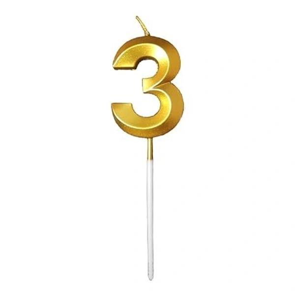 The Baking Curv Golden Number 3 Candle | Metallic Gold Cake Topper for Birthday, Party Decoration, Kids & Adults Celebration| Number Candle | Birthday Candle