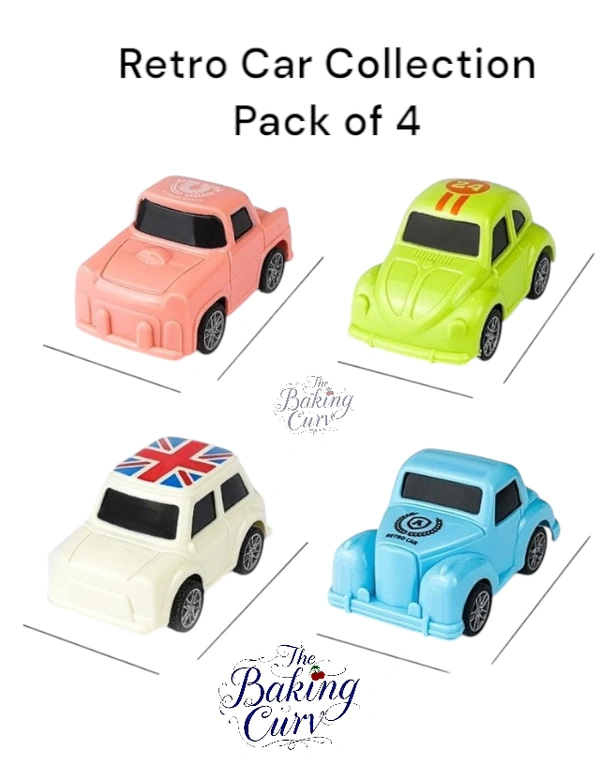The Baking Curv Retro Car Collection (Pack of 4) |Cake Topper | Cake Decoration | Car Theme