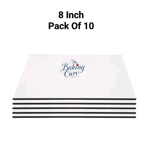 The Baking Curv Reusable Square MDF Cake Base 8x8 – Ideal for Professional Cake Presentation (Pack Of 10)
