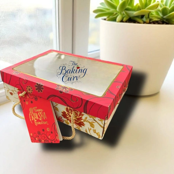 The Baking Curv "Luxury Marigold Red Foiled Hamper Box with Lace | Gift Packaging Box for Rakhi, Wedding, Festive Hampers"