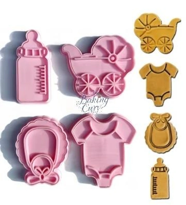 "Baby Shower Themed Cookie Cutters – Set of 4 Plastic Molds for Baking & Decorating"