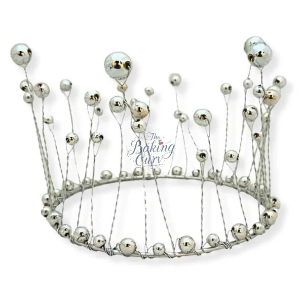 The Baking Curv Silver Pearl Crown Cake Topper – Elegant Decorative Accessory for Birthday, Baby Shower & Princess Theme Cakes