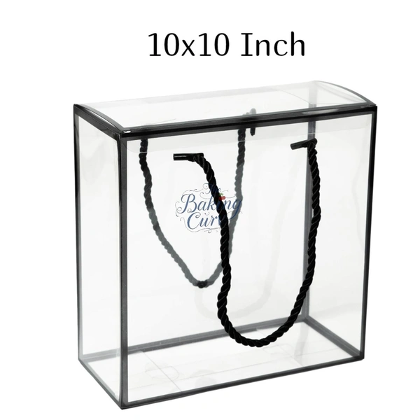 The Baking Curv Transparent 10x10 PVC Hamper Boxes with Handle – Square Gift Packaging Boxes for Hampers & Return Gifts