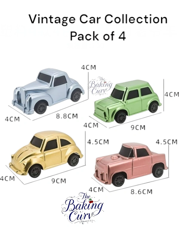 The Baking Curv Vintage Car Collection (Pack of 4) |Cake Topper | Cake Decoration | Car Theme