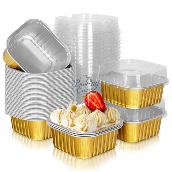 The Baking Curv Rectangle & Square Foil Containers with Lid 3x3 – Multipurpose, Disposable, Leakproof Aluminum Trays for Baking, Storage & Takeaway