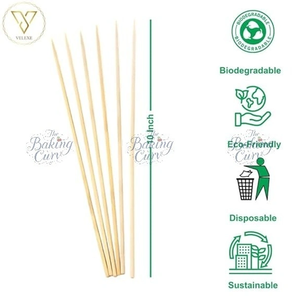 The Baking Curv (10 inches) Natural Bamboo Wooden Skewer Satay Sticks /BBQ Sticks for Kebab Chicken Paneer Tikka Fruits Salad for Barbecue and Grilling 