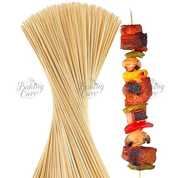 The Baking Curv (12 inches) Natural Bamboo Wooden Skewer Satay Sticks /BBQ Sticks for Kebab Chicken Paneer Tikka Fruits Salad for Barbecue and Grilling 