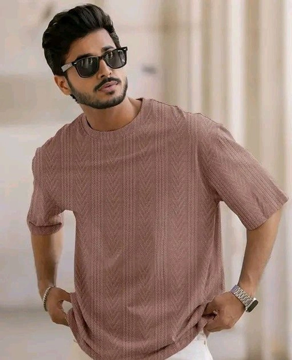 Men Solid Casual Pink T-Shirt
 - L