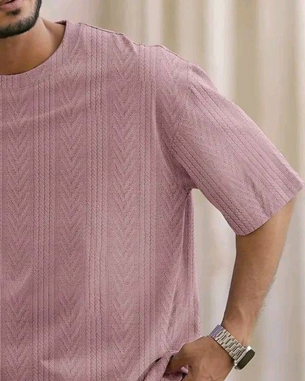 Men Solid Casual Pink T-Shirt
 - S