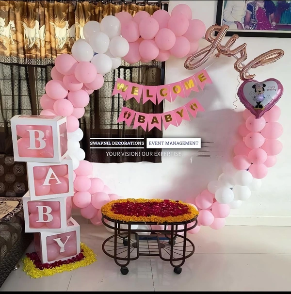 Pink & White Baby Welcome Balloon Decoration