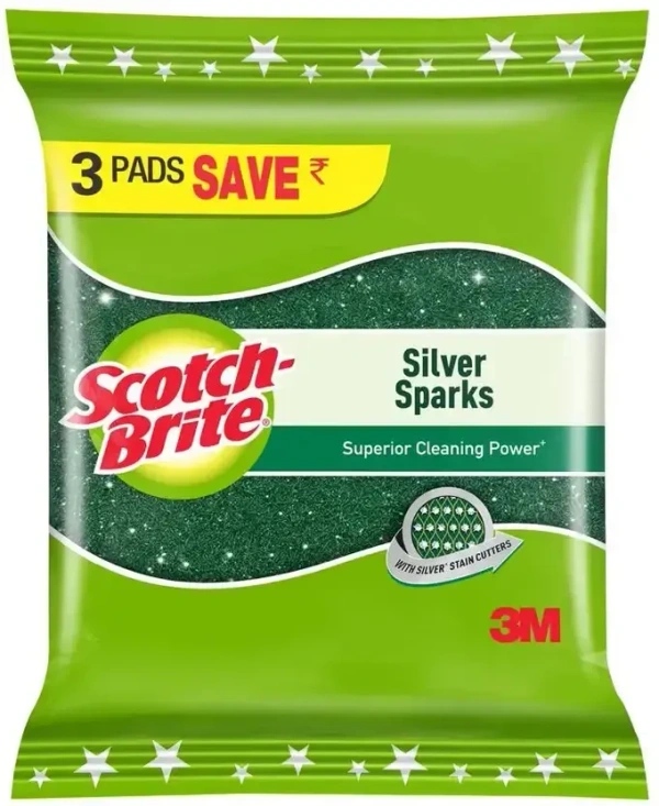 Scotch-Brite Silver Sparks Scrub Pad  (Regular, Pack of 3)
