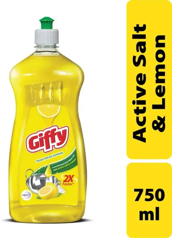 Giffy Concentrated Liquid Dish Wash Gel with Active Salt & Lemon Dish Cleaning Gel  (Lemon, 750 ml)