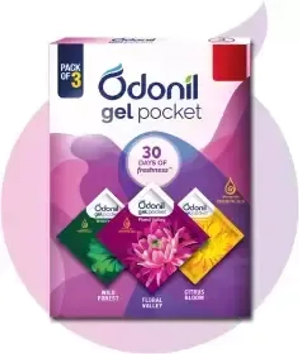 Odonil Bathroom Air Freshener Gel Pocket -30g (10gx3) |Instant & Long Lasting Fragrance Blocks  (3 x 10 g) - 