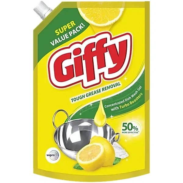 Giffy Concentrated Liquid Dish Wash Gel with Active Salt & Lemon Dish Cleaning Gel (900ml)