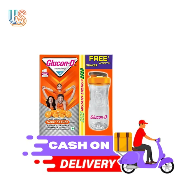 Glucon-D Tangy Orange Instant Energy Health Drink - 450 g (Get Free Shaker)