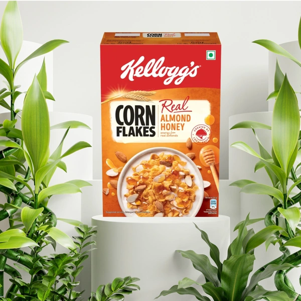 Kellogg's Corn Flakes Real Almond Honey, High in Iron & B Group Vitamins, Breakfast Cereal Box - 300GM