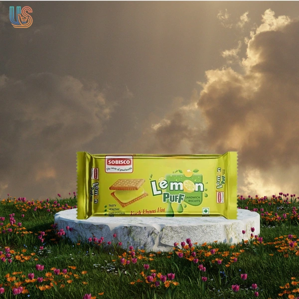 Sobisco Lemon Puff Sandwich Cream Biscuits - Cholesterol Free  - (104g+21g EXTRA)