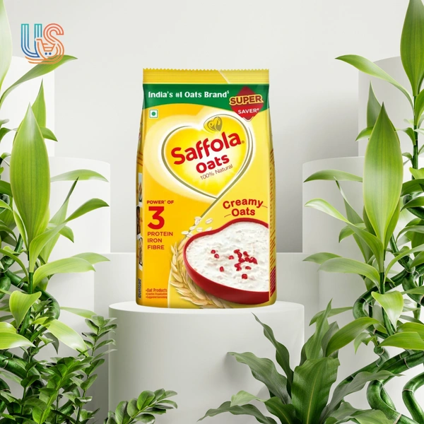 Saffola Rolled Oats,Creamy 100% Natural, High Protein & Fibre, Healthy Cereal, Pouch   - 500gm