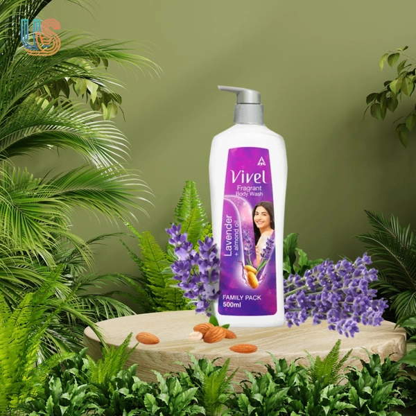 Vivel Fragrant Body Wash, Lavender & Almond Oil Shower Gel, Pump Bottle, Smooth Skin   - 500ML