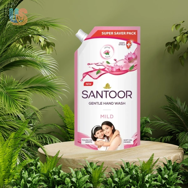Santoor by Wipro Mild Gentle with Goodness of Lotus & Tulsi Hand Wash Pouch - 650ML