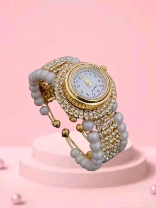 KARMYOG Elegant Gold Fearl Crystal Watch For Women  - gold