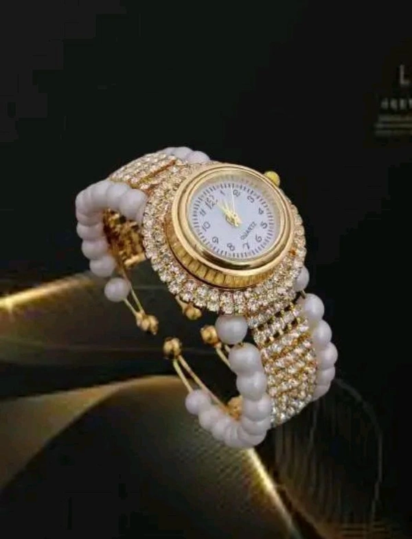 KARMYOG Elegant Gold Fearl Crystal Watch For Women  - gold