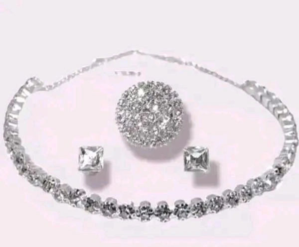 Silver Hastly With Ring Necklace Jewelry Set - Silver, Adjustable