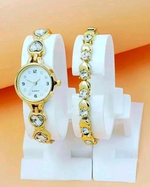 Trendy New Design Stainless Steel Analog Watch And Bracelet Combo For Women  - silver, gold, purple,blue,black