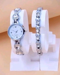 Trendy New Design Stainless Steel Analog Watch And Bracelet Combo For Women  - silver, gold, purple,blue,black