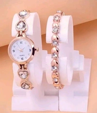 Trendy New Design Stainless Steel Analog Watch And Bracelet Combo For Women  - silver, gold, purple,blue,black