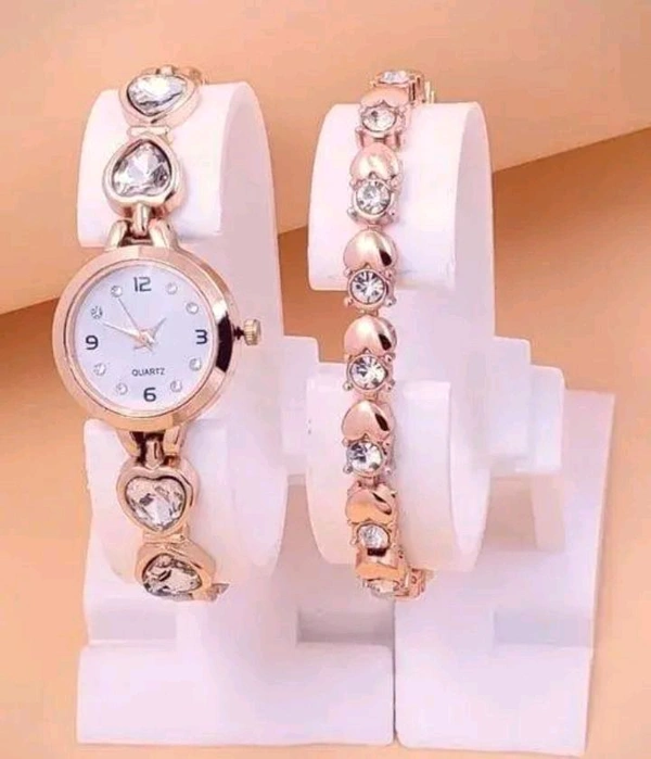 Trendy New Design Stainless Steel Analog Watch And Bracelet Combo For Women  - silver, gold, purple,blue,black