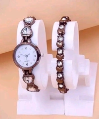 Trendy New Design Stainless Steel Analog Watch And Bracelet Combo For Women  - silver, gold, purple,blue,black