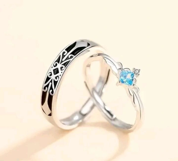 Knight And Princess Blue Diamond Couple Ring Valentine Gift Couple Ring - Silver, Free Size