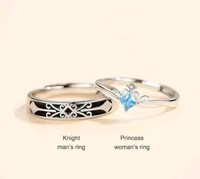 Knight And Princess Blue Diamond Couple Ring Valentine Gift Couple Ring - Silver, Free Size
