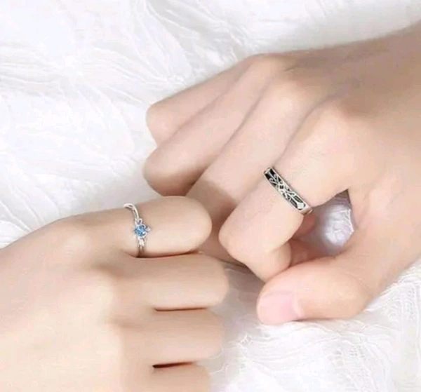 Knight And Princess Blue Diamond Couple Ring Valentine Gift Couple Ring - Silver, Free Size