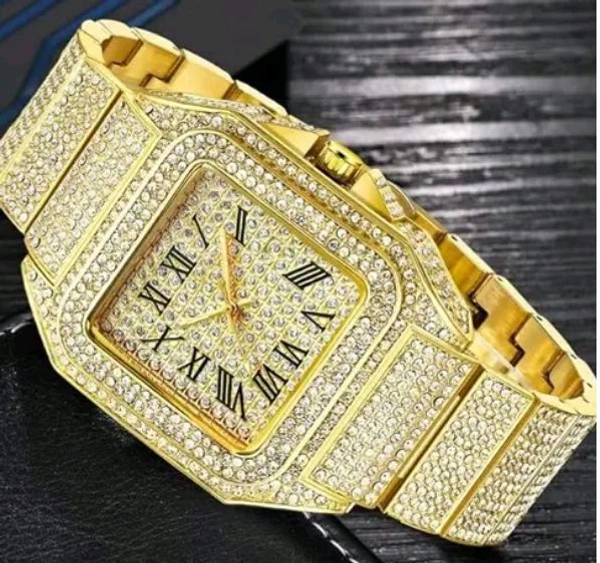 Gold Mens Trending Party Wear Watch Diamond Watch - gold, silver