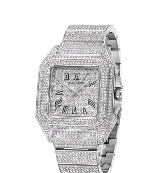 Gold Mens Trending Party Wear Watch Diamond Watch - gold, silver