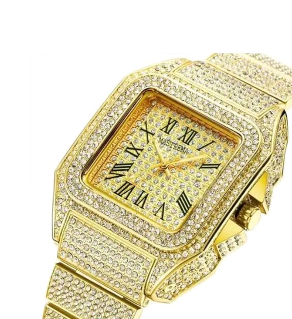 Gold Mens Trending Party Wear Watch Diamond Watch - gold, silver