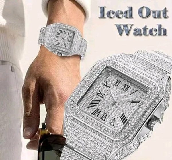 Gold Mens Trending Party Wear Watch Diamond Watch - gold, silver